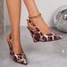 Summer New High-heeled Shoes With Pointed Toe, Single Strap Buckle, Wedge Heel, Unique Design, Leopard Print,_vogvips.com