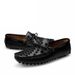 Men's Lazy Genuine Leather Woven Handmade Business Formal Attire, Bean Shoes, Men's Driving Shoes_vogvips.com