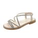 2026 Summer New Fairy Style Plus Size Rhinestone Flat Sandals For Women, Open-Toe Elastic Slip-On Cross-Strap Women's_vogvips.com