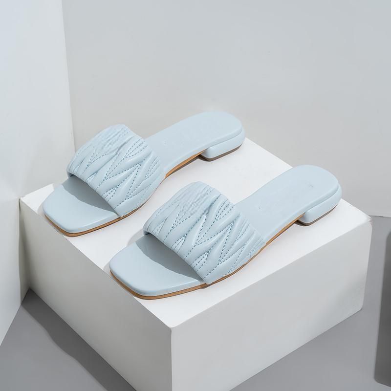 M's New Genuine Leather Pleated Elegant And Stylish Chunky Heel For Women, French-Style Comfortable Mid-Heel Slip-On_vogvips.com