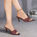 Cross-border European And American Pointed-toe Woven Mesh Mule Stiletto Sandals, Women's Black High-heeled Shoes,_vogvips.com