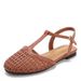 Fairy-style Hollow-out Sandals With Woven T-strap And Closed-toe Design, New Summer Flat-soled Commuter Beach Shoes_vogvips.com