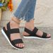 Women's Fashion Trend Anti-slip Wear Comfortable Matching Color Sole Pure Black Shoelace Flat Sandals_vogvips.com