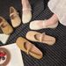 Spring Women's Shoes Four Seasons Single Shoes Soft Sole One-word Buckle Splicing Breathable Medium And Old Thick Heel Doudou Shoes_vogvips.com