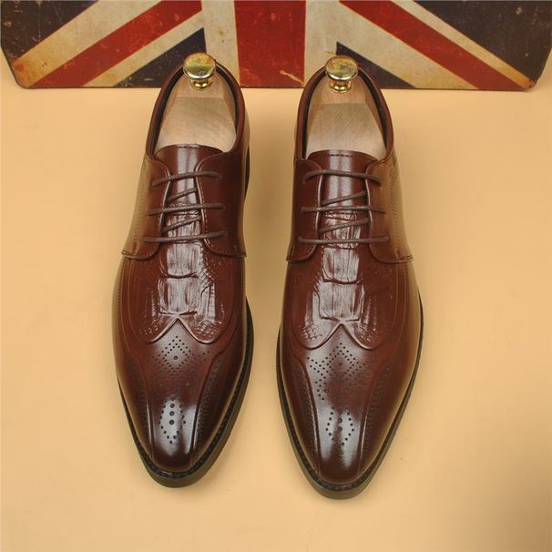 Euro Step New Business Formal Breathable Casual Leather Men Brogue Carved Pointed Toe Gentleman White-collar Office Shoes_vogvips.com