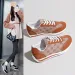 Womens Brown Monogram Print Casual Sneakers Low Top Lace Up Shoes Daily Outfit_vogvips.com