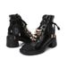 Color Matching Lace Up Short Boots High End Genuine Leather Martin Boots For Women Street Blasting Sweet And Cool Knight Boots_vogvips.com
