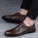 Men's Embossed Plaid Casual Dress Leather Shoes Low-top Shoes Soft Sole Round Head Casual Men's Shoes_vogvips.com