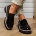 Women's Slip On Leather Shoes British Style Thick Soled Loafers Platform Spring Size 43_vogvips.com