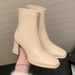 Sheepskin~Women's Short For Autumn And Winter, High-heeled, Chunky Heel, Korean Style Ankle Boots, White French_vogvips.com