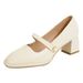 Chunky Mary Jane For Women, Vintage 2025 Autumn New Style, Hepburn Style Mid-High Heel Square Toe Shallow Single Shoes,_vogvips.com