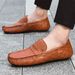 Bean Lazy Leather Fashion Handmade Business Formal One Step Breathable Men's Driving Shoes_vogvips.com