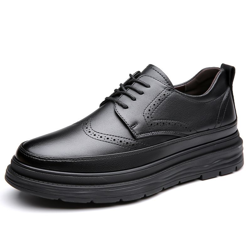 Euro Step Autumn New Men's Business Formal With 6cm Hidden Wedge British Casual Wedding Groom Brogue Leather Shoes_vogvips.com