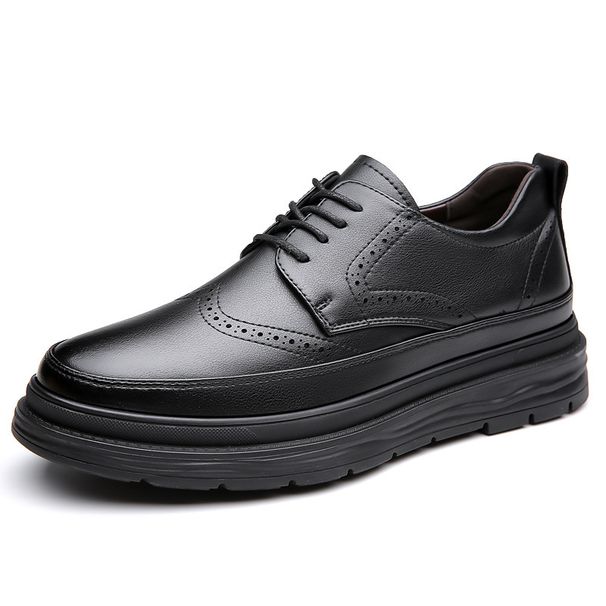 Euro Step Autumn New Men's Business Formal With 6cm Hidden Wedge British Casual Wedding Groom Brogue Leather Shoes_vogvips.com