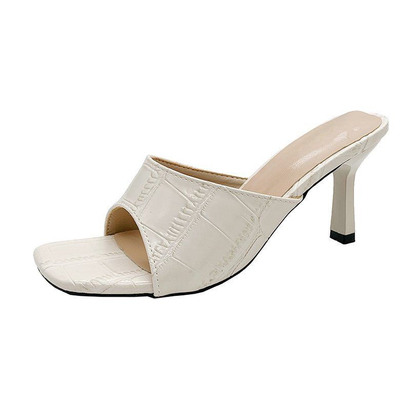 Trendy Summer New Style One-Strap Quilted French For Women, Open-Toe High Heels With Thin Straps And Half-Slip Sandals_vogvips.com