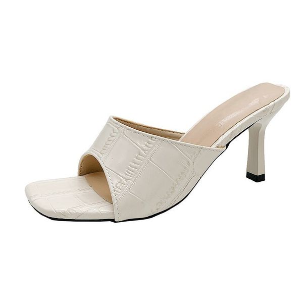 Trendy Summer New Style One-Strap Quilted French For Women, Open-Toe High Heels With Thin Straps And Half-Slip Sandals_vogvips.com