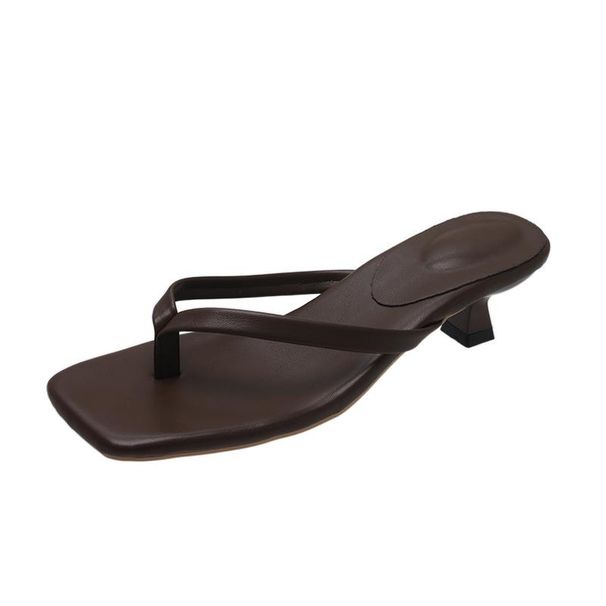 Summer New Plus Size Fashionable Flip Flops For Women, Stiletto Heel, Square Toe, Casual High Heeled Sandals_vogvips.com