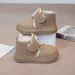 Kids' Winter Boots – Warm Fleece-Lined Snow Boots For Boys & Girls (Ankle Height, Non-Slip Rubber Sole, Khaki/Black, Sizes 22-33)_vogvips.com