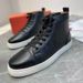 CL Men's High Top Red Sole Shoes Sea Cucumber Starry Rivet Genuine Leather Breathable Casual Trendy Sneakers European_vogvips.com