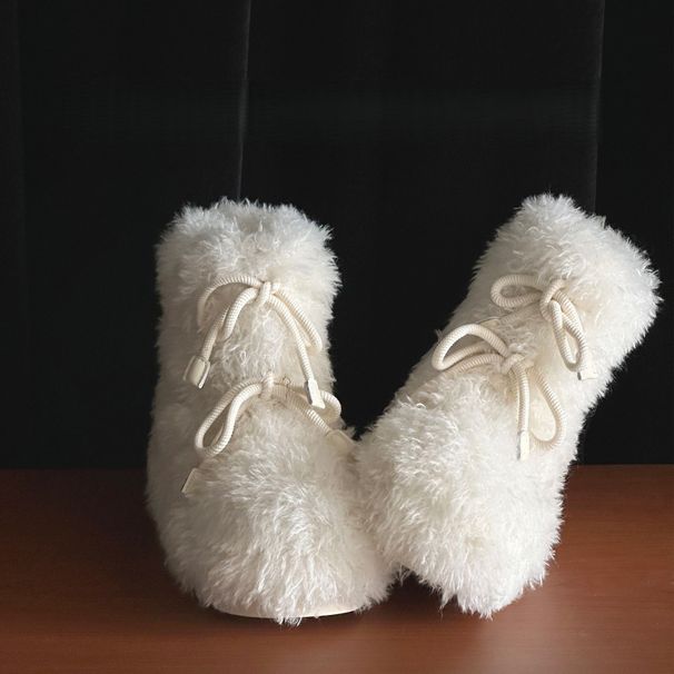 Super Cute Non-Slip Thick-Soled Furry Snow For Women Winter 2025 New White Fleece-Lined Short Boots Thickened Warm_vogvips.com