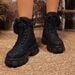 Women's Chunky Heel Ankle Boots With Leopard Print - Round Toe Lace-Up Fashion Boots_vogvips.com