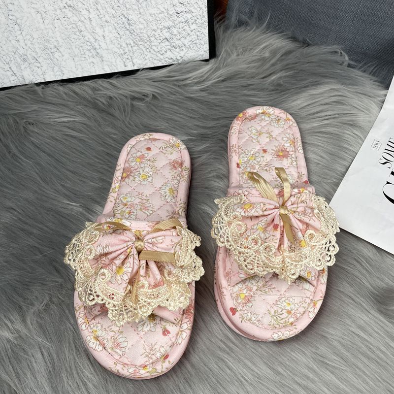 Couple Fabric Slippers Soft Sole Quiet Floor Slippers For Women Bow Tie Home Decor Bedroom Slippers Suitable For All Seasons_vogvips.com