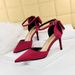 5196-A1 Korean Edition Elegant High Heels Silk Shallow Mouth Pointed Head With Hollow Bow Knot Women's Sandals_vogvips.com