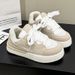 Thick Soled Trendy Round Toe Board For Women New Autumn Winter Low Cut Warm Comfortable Lace Up Fashionable Sports_vogvips.com