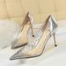 7818-1 Korean-style Fashionable Sexy Nightclub High-heeled Shoes With Thin Heels, Shallow Cut, Pointed Toe, Transparent_vogvips.com