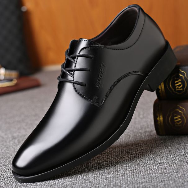Men's cowhide business leather formal British and Korean wedding black versatile casual shoes, soft top men's shoes_vogvips.com