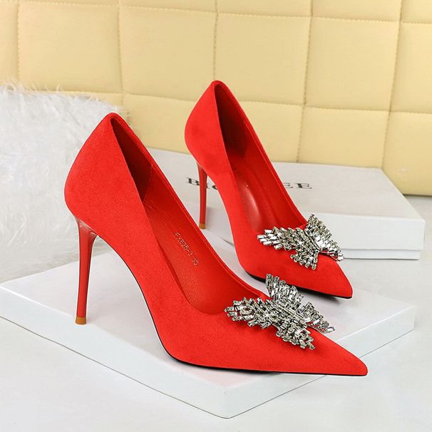 Waterproof Table Patent Leather High Heels Bow Women's Shoes Shallow Mouth Pointed Head Super High Heel Single Shoes_vogvips.com