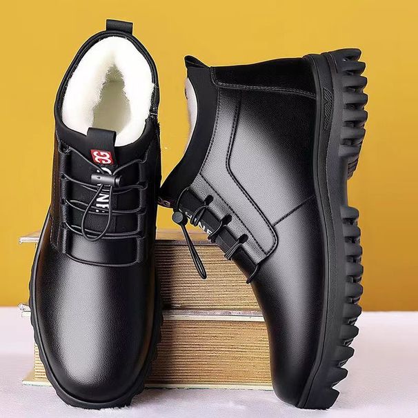 TerraStride Winter Warm With Fleece, High Waist Shoes, Thickened Snow Boots, Men's PU Business Cotton Leather Shoes_vogvips.com