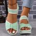 2025 Summer New Thick Bottom Color Blocked Sandals For Women, Comfortable And Casual, Velcro Slope Heel Large Women's_vogvips.com