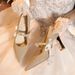 Bow High C735-1 Champagne Heels New Adult Ceremony French Style Chunky Heel Pointed Toe Evening Shoes Size 32- 32-_vogvips.com