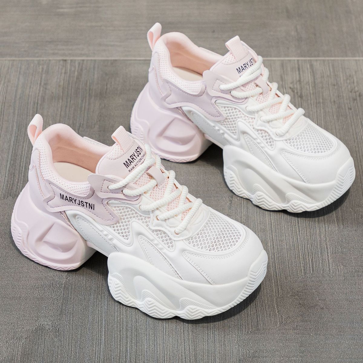 Platform Dad Shoes 2025 New Summer Versatile Hot-Selling Mesh Breathable Casual Sports White Sneakers For Women_vogvips.com