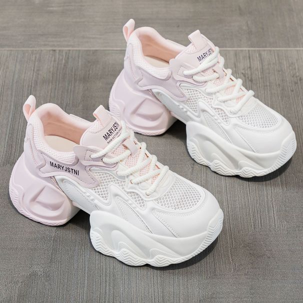 Platform Dad Shoes 2025 New Summer Versatile Hot-Selling Mesh Breathable Casual Sports White Sneakers For Women_vogvips.com