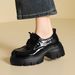 Cameido Women's Spring Oxford Shoes Thick Sole Lace - Up Loafers Deep V Single Shoes_vogvips.com