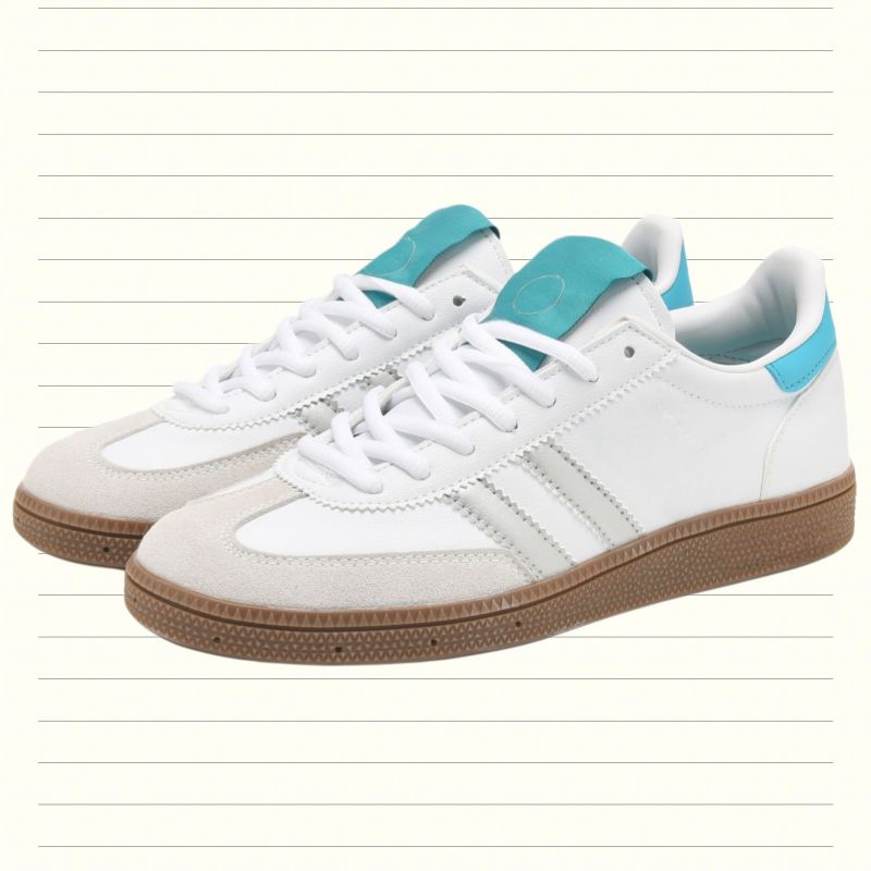 Black Suede White Stripe Retro Low Top Sneakers With Cyan Heel Detail_vogvips.com