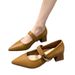 Mary Zhen Women's High Heels 2025 New Spring And Autumn One Line Style Pointed Leather Middle Single Order Shoes_vogvips.com
