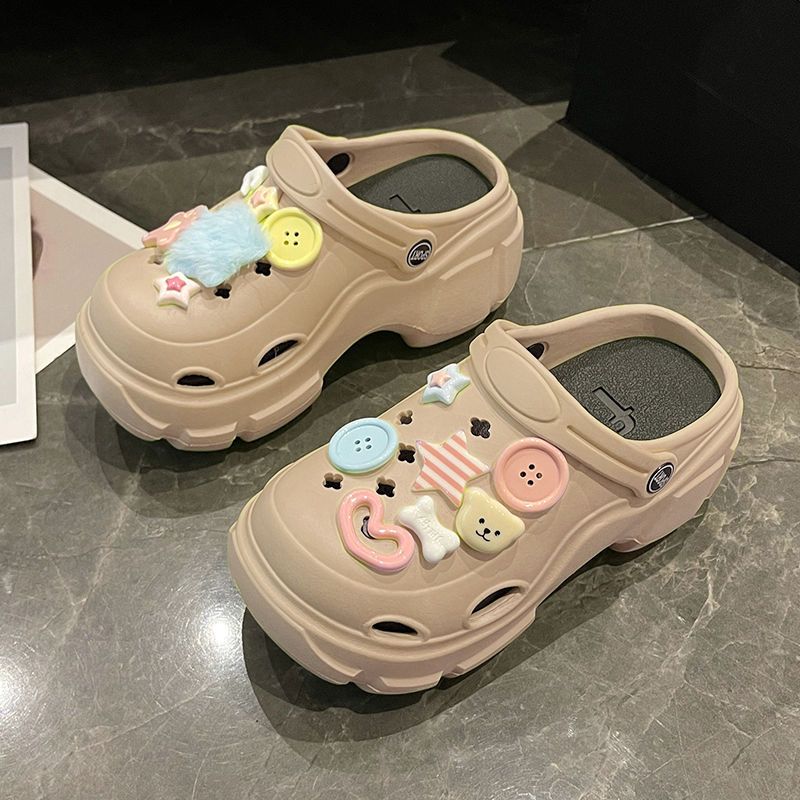 Dopamine-enhancing croc shoes platform women summer outside wear cute non-slip beach sandals wrapped head half slipper holiday_vogvips.com