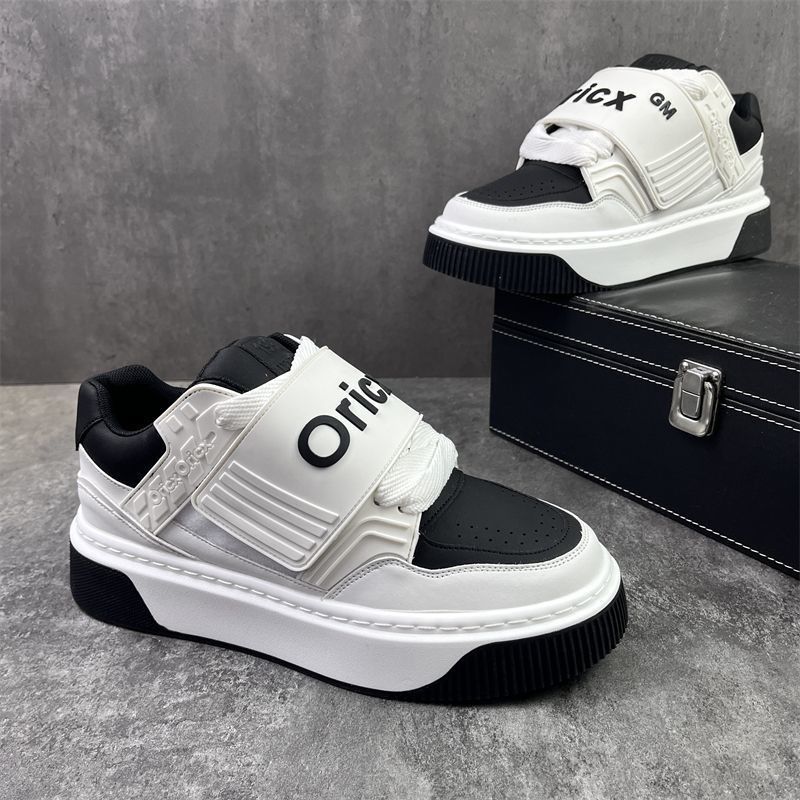 Niche China-Chic Velcro Sneaker Men's Fashion Brand Thick-soled Height-increasing White Sneaker Casual Versatile Sports Board Shoes_vogvips.com