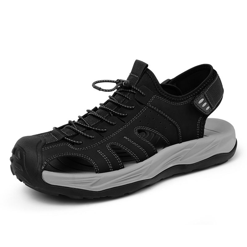 Men's Summer Leather Beach Sandals, Outdoor Casual Hiking Water Shoes With Soft Soles, Closed-Toe Mountain Shoes, Large_vogvips.com