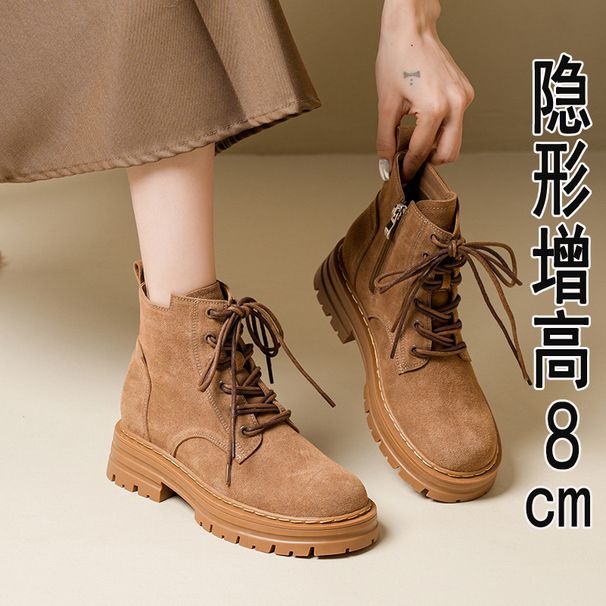 2025 New Spring And Autumn Women's With Hidden Wedge, Round Toe, Thick Heel, Workwear Martin Boots For Women_vogvips.com