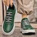 Men's Leather Green Board Shoes Thick Sole Hand-sewn Small White Shoes Cowhide Soft Sole Breathable Casual Shoes_vogvips.com