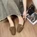 Niche Flat-soled Single Shoes Women's Spring And Autumn Versatile Square Head Shallow Mouth Soft Leather Soft Sole Belt Buckle Doudou Shoes_vogvips.com