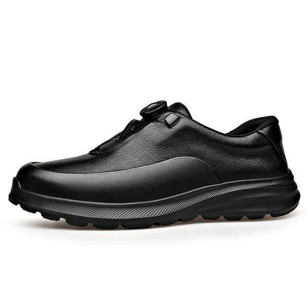 Men's Top Grain Leather Casual Shoes, Knob Business Leather Shoes With Thick Soles, Anti-Slip And Lightweight Walking Sneakers_vogvips.com