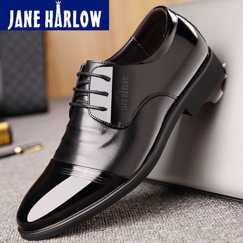 Euro Step Men's With Hidden Wedge, Business Formal Casual Trendy Shoes, Korean Style Pointed Toe British Breathable Leather Shoes_vogvips.com