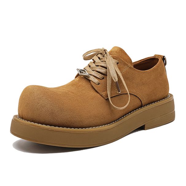 Round Head Derby Shoes Men's Thick-soled Heightening Casual Big Head Shoes Low-top Tooling Men's Shoes_vogvips.com