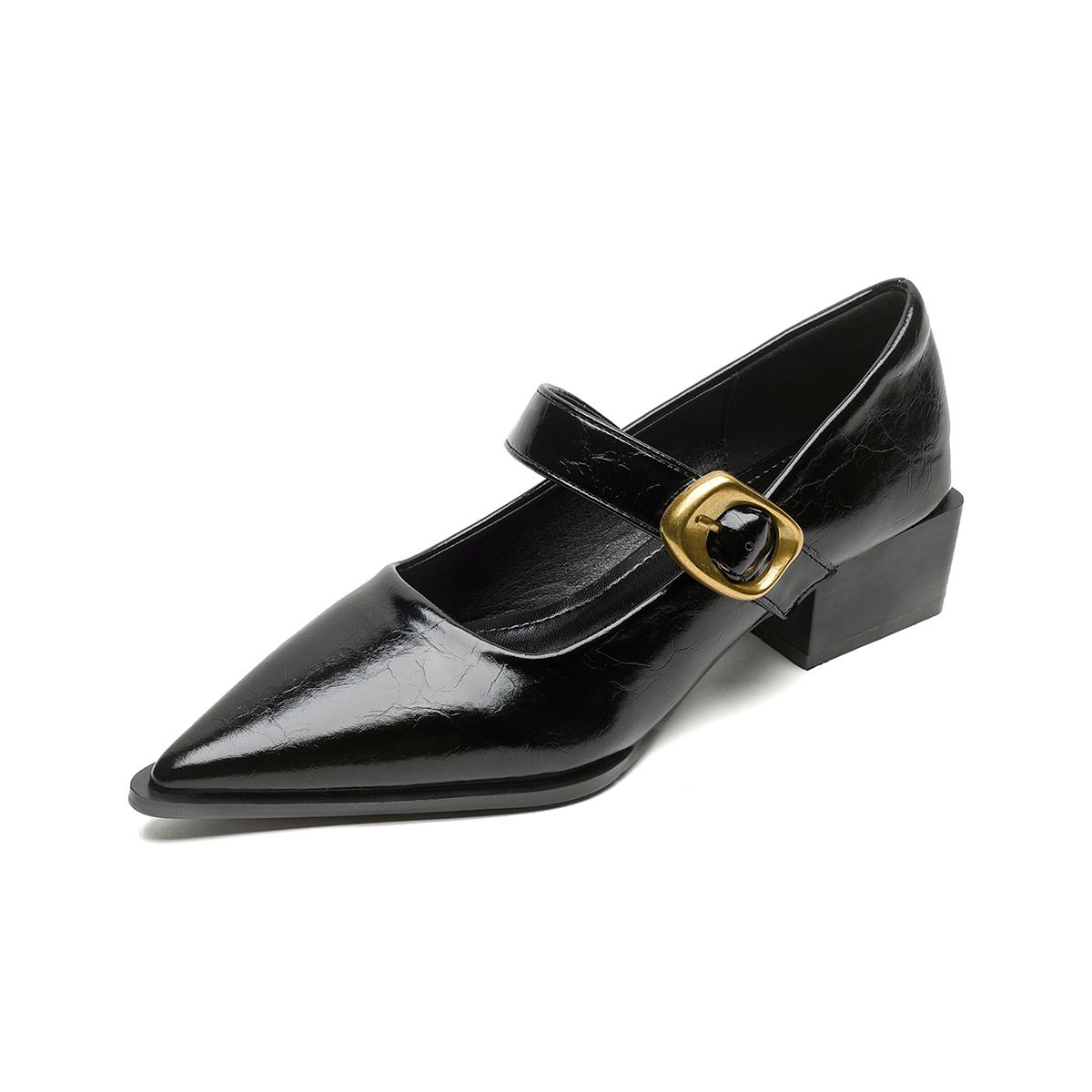 French Pointed Mary Jane Shoes Thick Heel With Shallow Mouth High Heels Women_vogvips.com