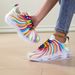 Women's Rainbow Stripe Casual Sports Summer Mesh Fashion Flat Beach And Leisure Holiday Lace-up Running Shoes For Ladies_vogvips.com
